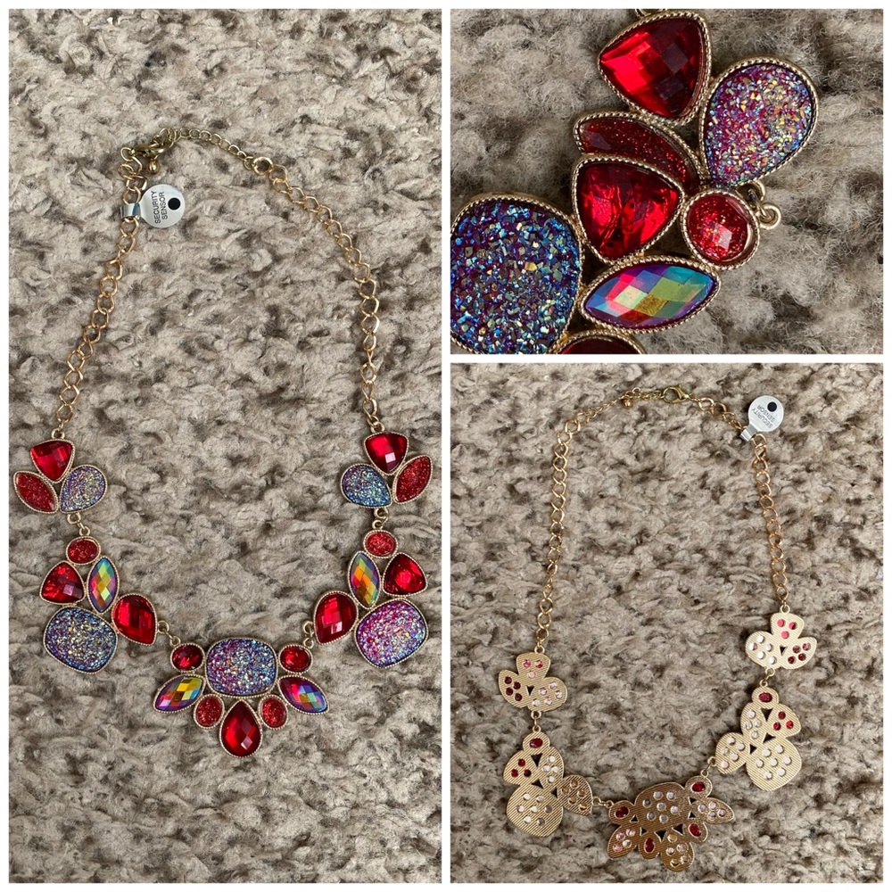Art Deco Costume Vibrant Red and Gold Statement Necklace